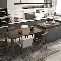 Modern Dining Table Set with Matching Chairs in Contemporary Kitchen With Marble Countertop And Cabinets
