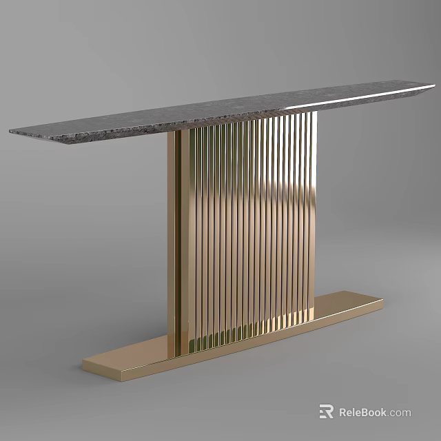 Modern Console Table With Marble Top And Gold Metal Striped Frame Design 3d model