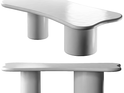 Modern Minimalist White Desk with Cylindrical Legs and Sleek Surface Design 3d model