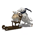 Stuffed Mice Dolls Featuring Larger In Blue Scarf Pushing Wooden Sled Smaller Wearing Fringed Scarf