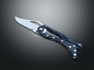 Tactical Folding Knife With Sharp Metal Blade And Blue Handle Design 3d model