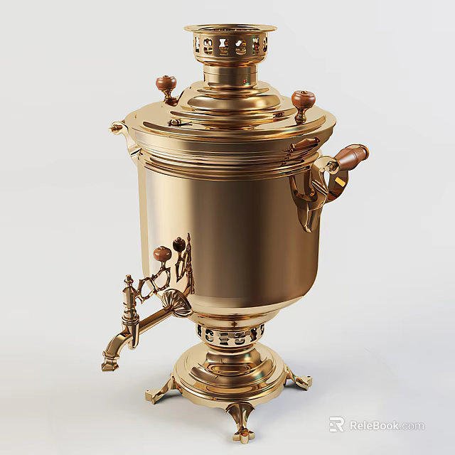 Classic Brass Tea Samovar With Ornate Design And Decorative Handles 3d model 