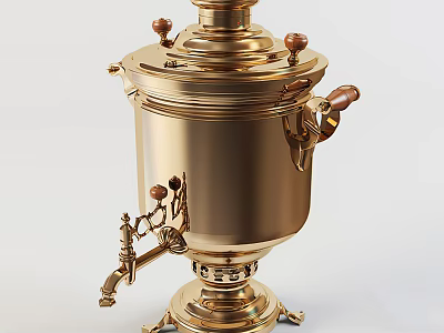 Classic Brass Tea Samovar With Ornate Design And Decorative Handles 3d model