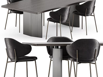 Modern Dining Table And Chair Set With Wooden Top Leather Seats And Metal Legs 3d model