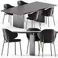 Modern Dining Table And Chair Set With Wooden Top Leather Seats And Metal Legs