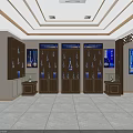 Elegant Showroom Interior With Wooden Shelves Blue Bottles And Display Cabinets
