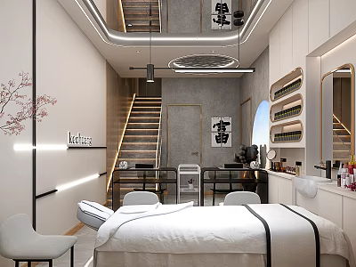 Elegant Beauty Hair Salon Interior With Beauty Bed Styling Station And Decorative Mirrors 3d model