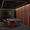 Modern Meeting Room Interior With Long Table TV Screen Brown Walls And Comfortable Chairs