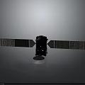 Satellite 3D Model Equipment with Black Body and Solar Panels on Gray Background