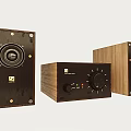 Wooden Audio Speaker System with Control Unit and Vintage Design Features 3d model
