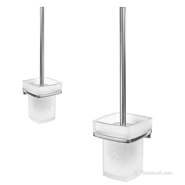 Modern Bathroom Accessories Toilet Brush With Metal Handle Transparent Square Base And Sleek Design 3d model 