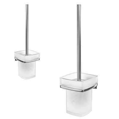 Modern Bathroom Accessories Toilet Brush With Metal Handle Transparent Square Base And Sleek Design 3d model