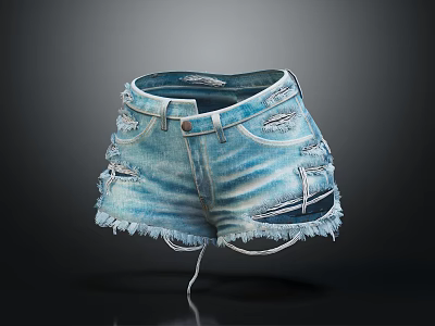 Stylish Light Blue Denim Shorts With Distressed Ripped Details And Frayed Hem 3d model