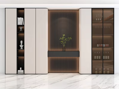 Elegant Modern Wine Cabinet With Glass Doors Interior Lighting And Decorative Plant 3d model
