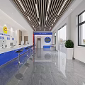 Modern Service Hall Interior Design With Service Counters Bright Lighting Large Windows And Marble Floor