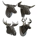 Wooden Layered Animal Head Wall Decor Cow Deer 3D Decorative Art