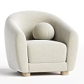 Comfortable Beige Single Sofa With Knitted Fabric Curved Armrest Round Cushion And Wooden Legs