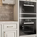 Modern White Kitchen Cabinets With Brick Backsplash Drawers And Gas Stove