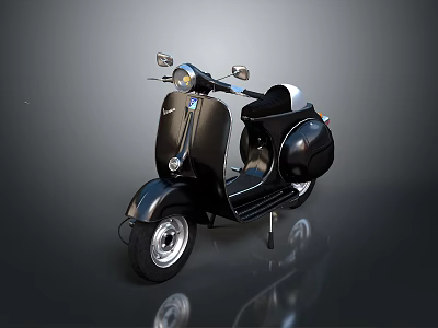 Classic Black Vintage Scooter With Silver Accents And Retro Design 3d model