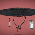 Character Under Black Umbrella With Animal Pattern Lanterns And Circular Shadow 3d model