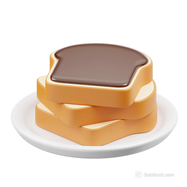 Fresh Toast with Chocolate Spread Stacked on a White Plate 3d model