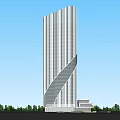 Modern High Rise Hotel Building With Glass Curtain Wall And Green Surroundings