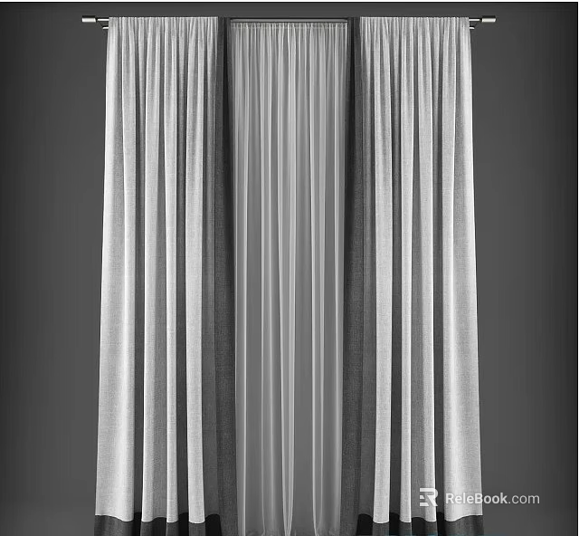 Elegant Pleated Curtains With Soft Linen Fabric For Modern Window Decoration 3d model 