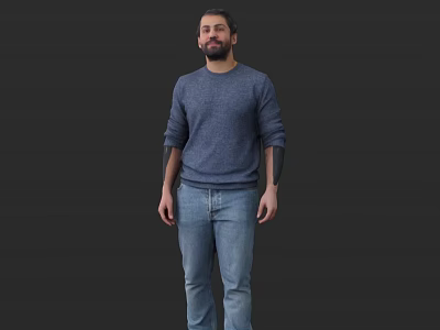 Man in Blue Sweater and Jeans Standing Against Black Background 3d model