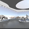 Exhibition Hall Showcasing Polar Animals Models With Snowy Mountains And Starry Sky Dome