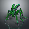 Green Mechanical Spider Robot Character With Multiple Legs And Tech Design 3d model