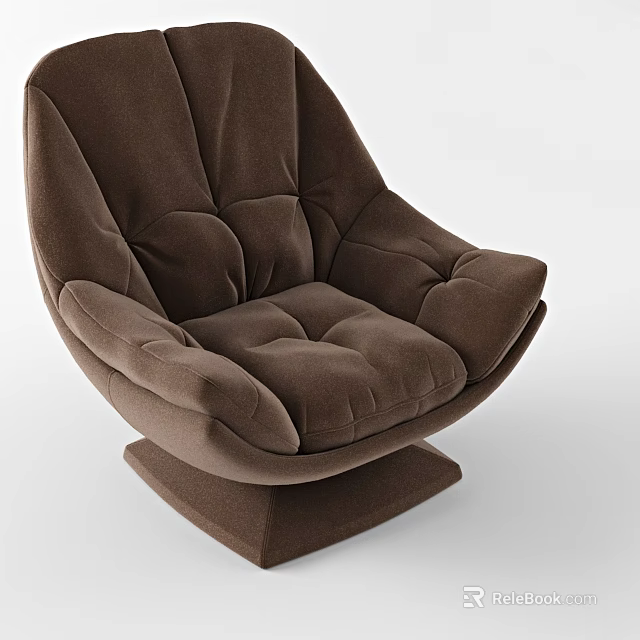 Brown Velvet Single Sofa With Padded Seats Tufted Details And Sturdy Base 3d model 