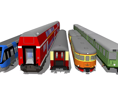 Variety Of Colorful Trains Displayed Together 3d model
