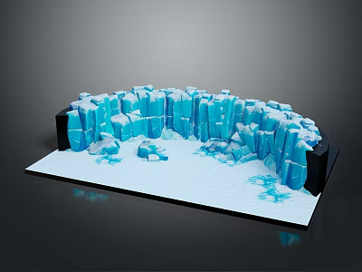 3D Ice Cave Structure With Blue Ice Blocks Icicles And Snowy Ground 3d model