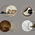Round Wall Decor With Various Designs Including Landscape Ginkgo Leaf And Marble Texture 3d model