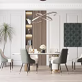 Elegant Modern Restaurant Interior Design With Dining Table Chairs Chandelier And Wall Art