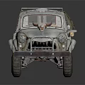 Vintage Off Road Truck With Front Grille Ornament Canvas Cover On Roof And Large Tires