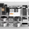 Diverse Business Equipment Including Printers Copiers Filing Cabinets and Multifunctional Devices for Office Use