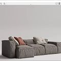 Modern Gray Fabric Sectional Sofa With Orange And Beige Decorative Pillows 3d model