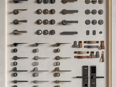 Various Modern Door Handles With Different Styles And Finishes For Home Decor 3d model