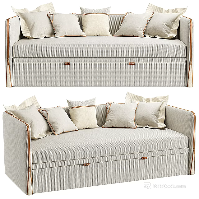 Modern Light Gray Fabric Sectional Sofa With Multiple Pillows And Storage Drawers 3d model