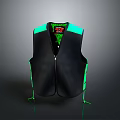 Black And Green Daily Use Vest With Zipper Side Straps And Inner Label