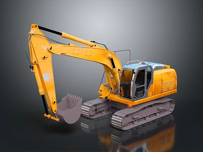 3D Rendered Detailed Yellow Construction Excavator With Tracked Undercarriage And Front Bucket 3d model
