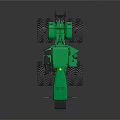 Green Tractor with Large Black Tires Yellow Rims and Spacious Cab on Dark Surface