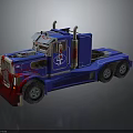 Blue And Red Semi Truck With Cab Design Exhaust Pipes And Body Logo Details