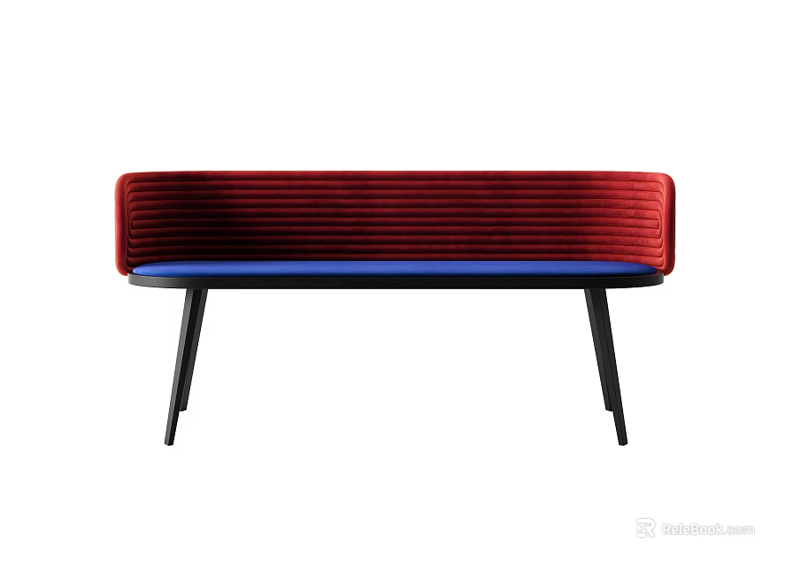 Modern Accent Chair With Red Ribbed Back Blue Upholstered Seat And Black Metal Legs 3d model 