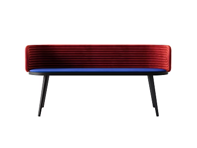 Modern Accent Chair With Red Ribbed Back Blue Upholstered Seat And Black Metal Legs 3d model
