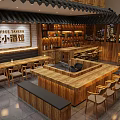 Dry Free Tavern Restaurant Interior With Wooden Bar Counter Tables And Lanterns