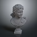 White Classical Female Bust Sculpture With Curly Hair Drapery And Pedestal Base