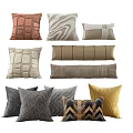Different Style Decorative Pillows Featuring Geometric Patterns Striped Designs And Neutral Tones