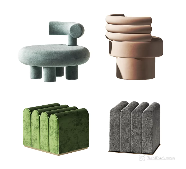 Modern Velvet Sofa Stools In Multicolor Designs With Minimalist Stylish Look 3d model 
